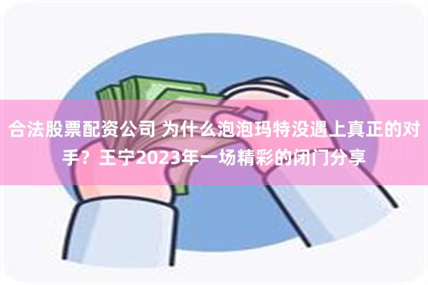 合法股票配资公司 为什么泡泡玛特没遇上真正的对手？王宁2023年一场精彩的闭门分享