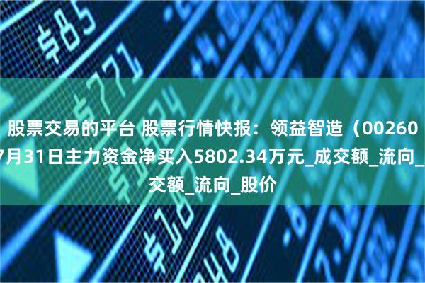 股票交易的平台 股票行情快报：领益智造（002600）7月31日主力资金净买入5802.34万元_成交额_流向_股价